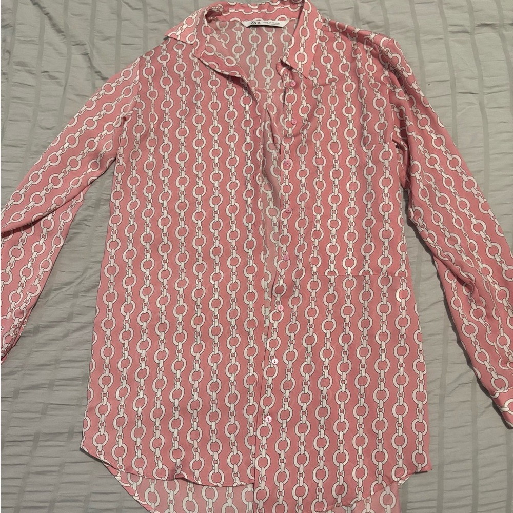 Zara Pink and White Chain Print Top